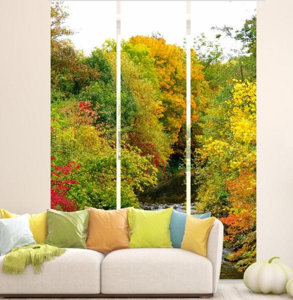 Herbstbach two Flächenvorhang - 3teiliges Set Flächenvorhang 3er Set, Schiebegardine, Schiebegardinen, blickdicht, Flächenvorhang blickdicht, Schiebevorhang,